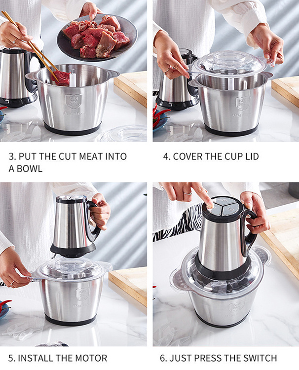 Meat Chopper Automatic 2L Food Grinder Professional With Blender Multi Slicer 3 Speed Universal Big Capacity