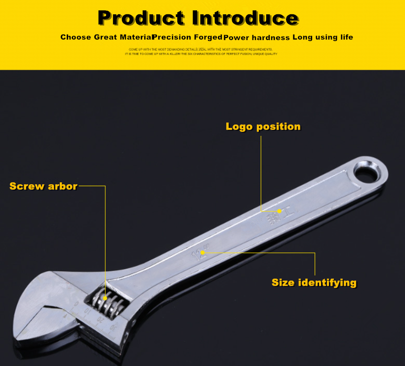 Professinal carbon steel Chrome plated shifting adjustable monkey wrench