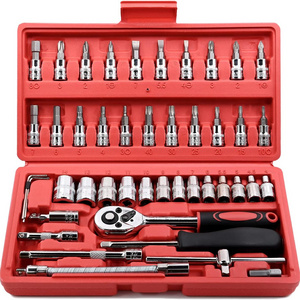 46Pcs Socket Set - 1/4 inch Drive Socket Ratchet Wrench Set Mechanic Tools Kit for Automotive Repair