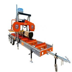 Wood cutting saw  machines gas / diesel / electric portable wheels trailer sawmill ,horizontal bandsaw sawmill machine