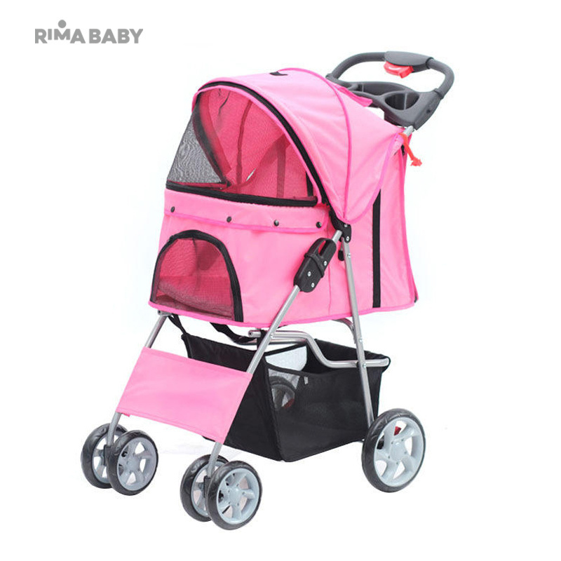 2022 best wholesale customized designer pink compact folding pet carrier stroller pram for small dog large pet travelling