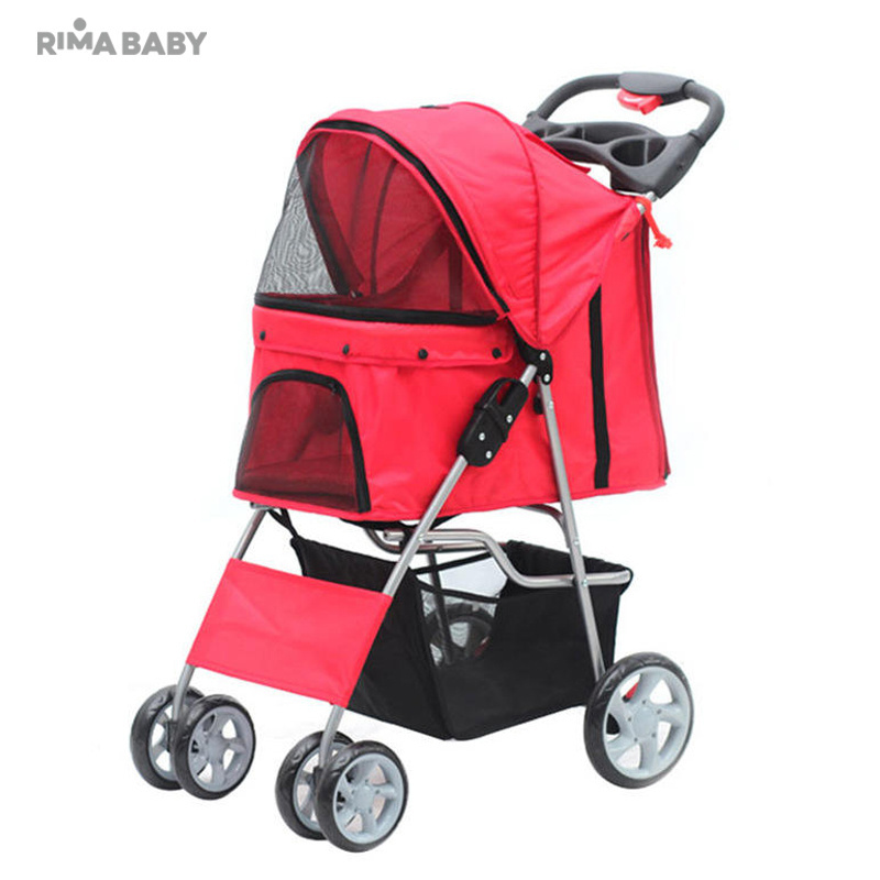 2022 best wholesale customized designer pink compact folding pet carrier stroller pram for small dog large pet travelling