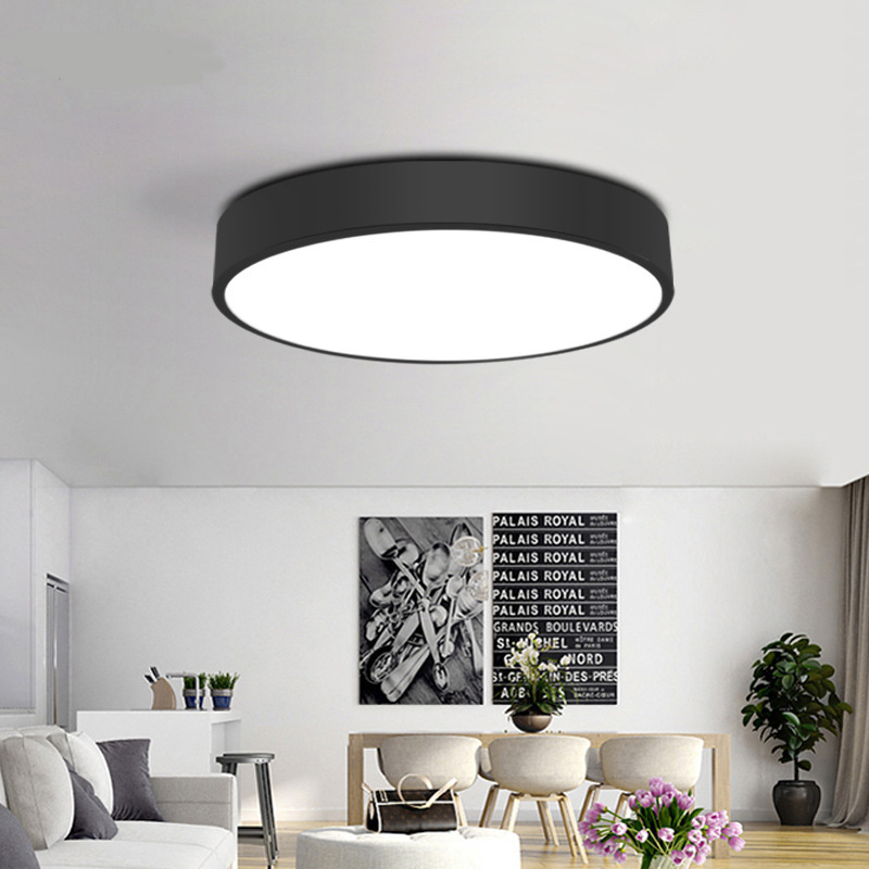 LED circular black and white ceiling light wrought iron simple Nordic living room balcony office light