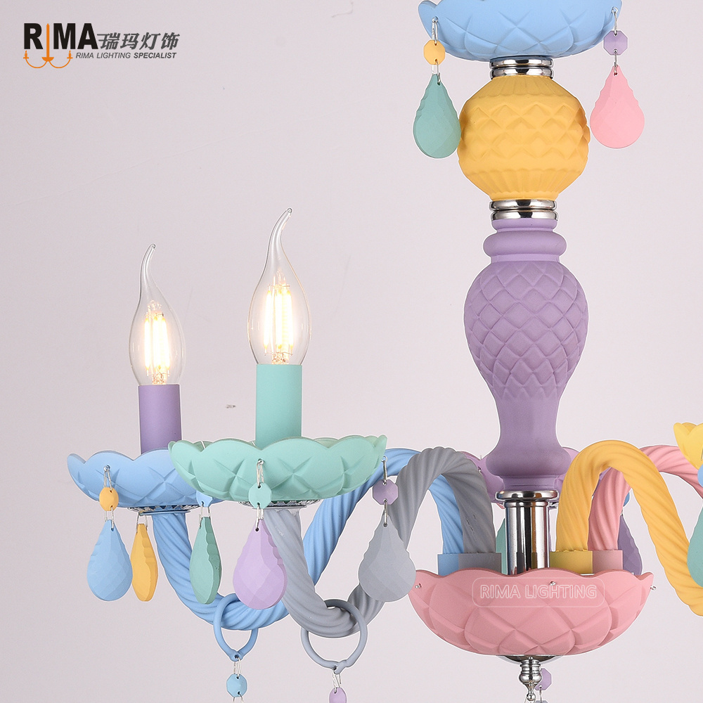 Rima Lighting Colorful Macaroon Glass Crystal Chandelier Cristal Lustre Pendant Lamp for Kids Children Room Decor