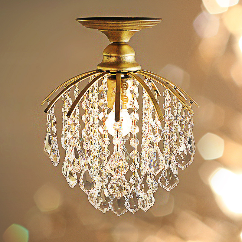 Crystal corridor light creative foyer cloakroom foyer balcony entrance restaurant LED gold ceiling light fixture