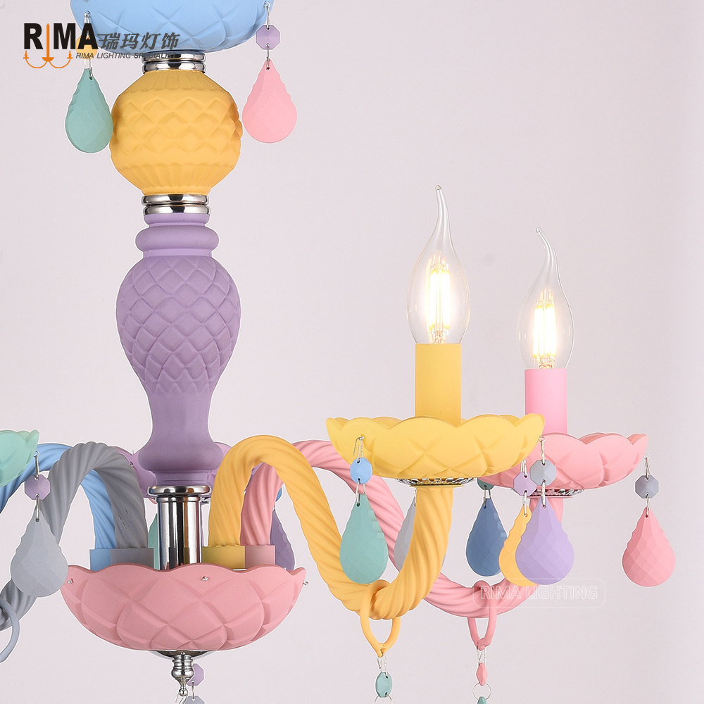 Rima Lighting Colorful Macaroon Glass Crystal Chandelier Cristal Lustre Pendant Lamp for Kids Children Room Decor