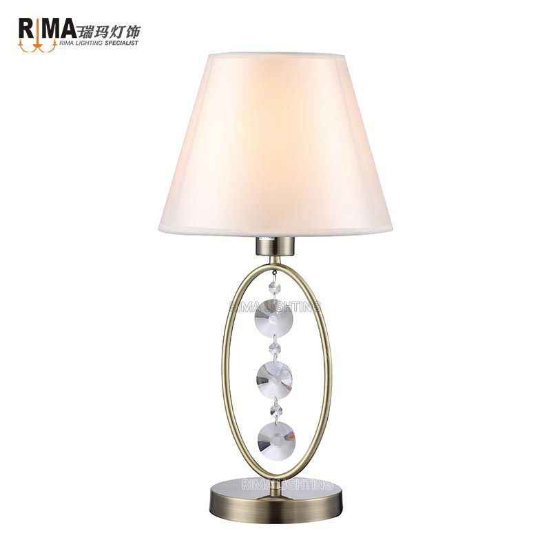 Zhongshan Modern Simple Elegant indoor light Fabric Bed Side Crystal table lamp With Lampshade