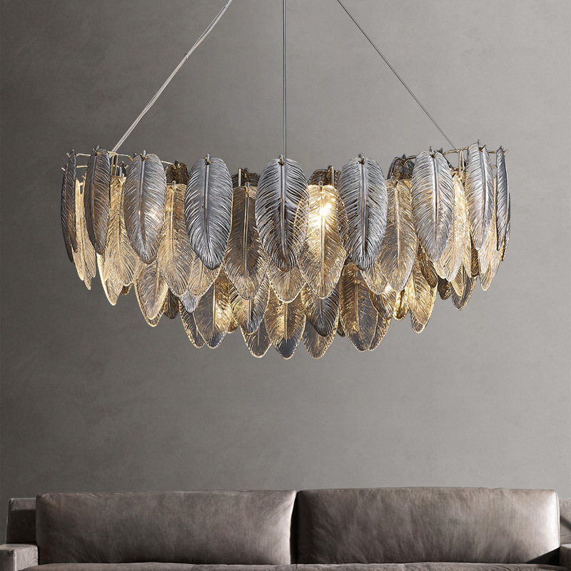 Feather Light luxury chandelier living room glass chandelier master bedroom artistic lighting fixtures