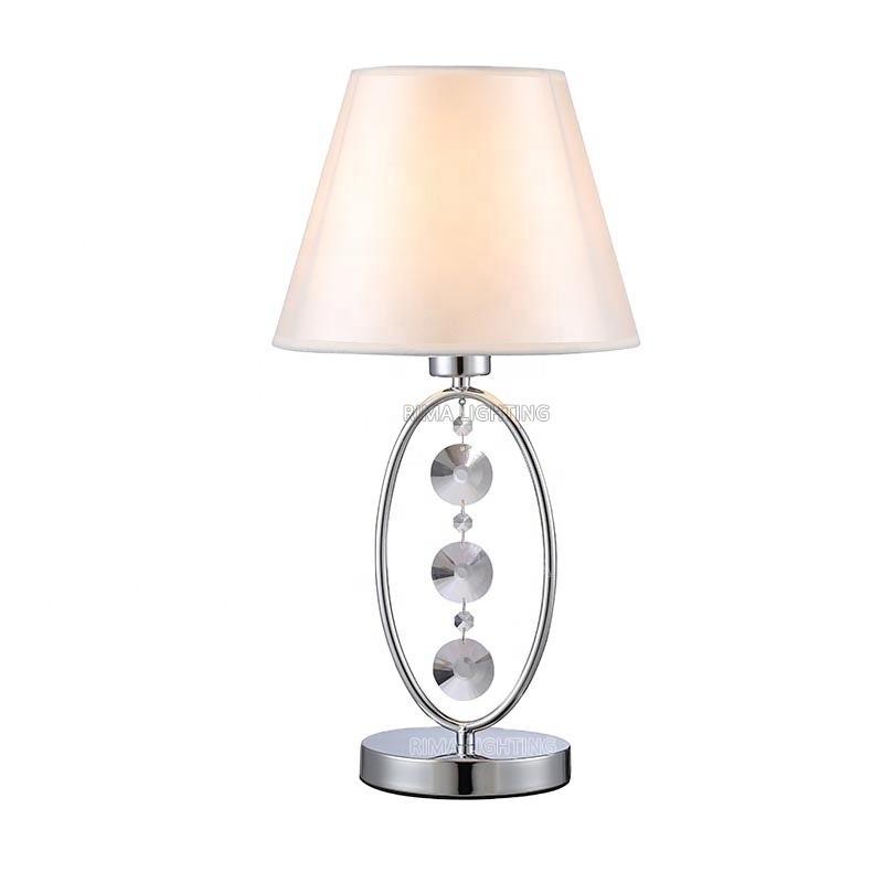 Zhongshan Modern Simple Elegant indoor light Fabric Bed Side Crystal table lamp With Lampshade