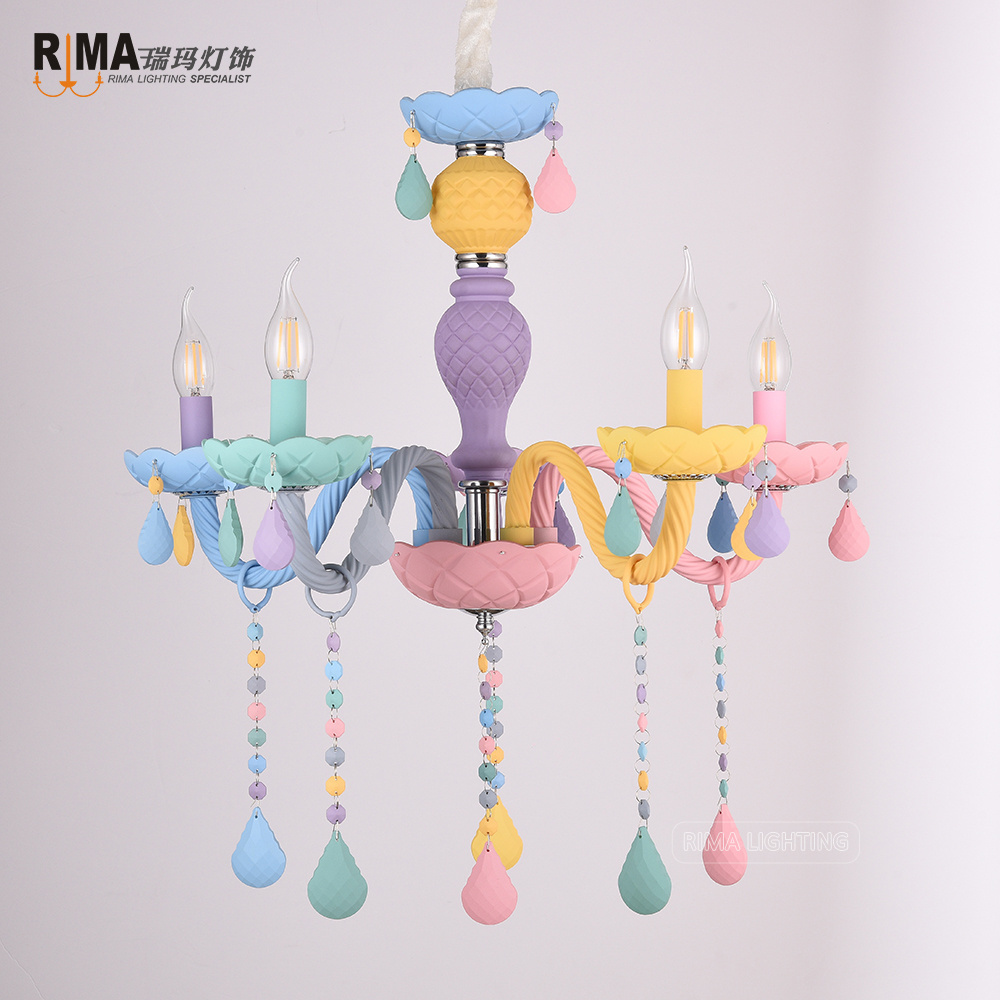 Rima Lighting Colorful Macaroon Glass Crystal Chandelier Cristal Lustre Pendant Lamp for Kids Children Room Decor