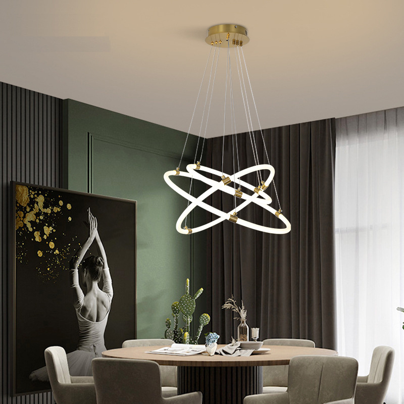 240510G Nordic chandelier modern minimalist duplex hall circular art LED restaurant lighting fixtures