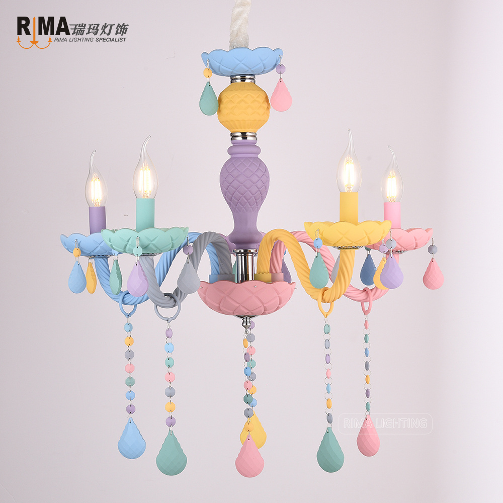 Rima Lighting Colorful Macaroon Glass Crystal Chandelier Cristal Lustre Pendant Lamp for Kids Children Room Decor