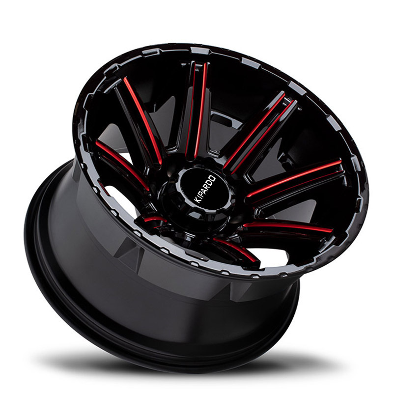 KIPARDO 17x8.5 18x9 matt black milling spoke with red painting alloy aluminum wheels car rims