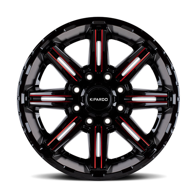 KIPARDO 17x8.5 18x9 matt black milling spoke with red painting alloy aluminum wheels car rims