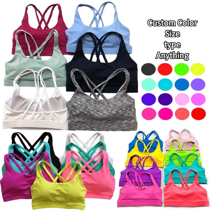 custom  recycled polyester one shoulder  ribbed tank top pushup cross back sports bra custom sports women fitness bra  for women