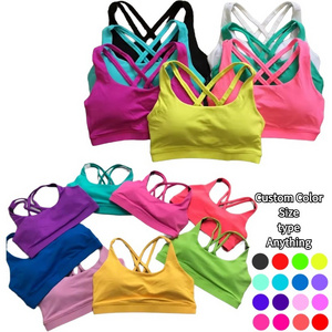 custom print Logo oversized  private label women yoga tank top pushup cross back sports bra custom sports women fitness bra