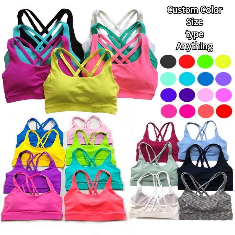 custom print Logo oversized  private label women yoga tank top pushup cross back sports bra custom sports women fitness bra