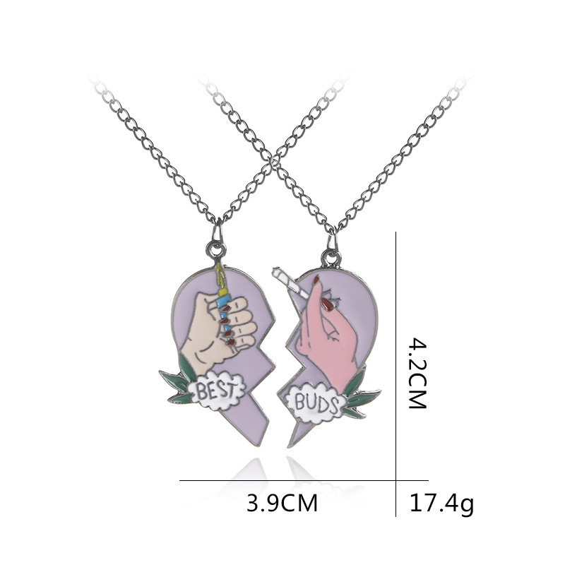 Splice Best Friends Forever Couple Best Buds Lighter and Cigarettes Broken Heart Shape Pendant Necklace