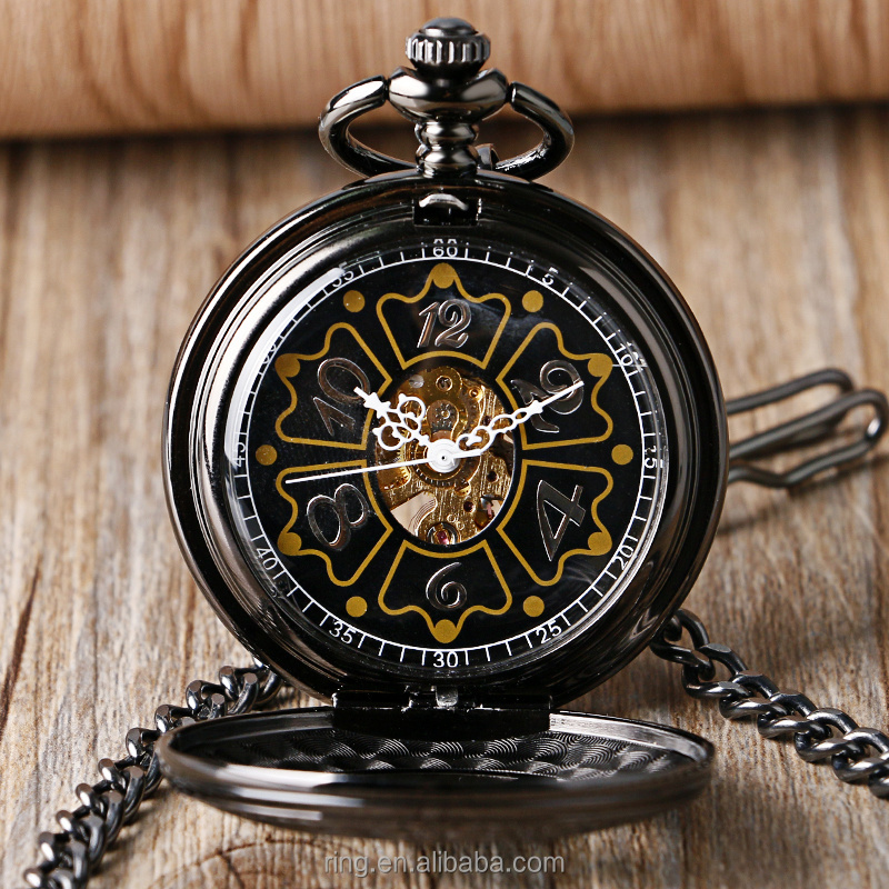 Pocket Watch Clock Hour Fob With Chain Supernatural Steampunk Pocket Watch Wind Up Pendant Mechanical Pentagram Pocket Watch