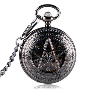 Pocket Watch Clock Hour Fob With Chain Supernatural Steampunk Pocket Watch Wind Up Pendant Mechanical Pentagram Pocket Watch