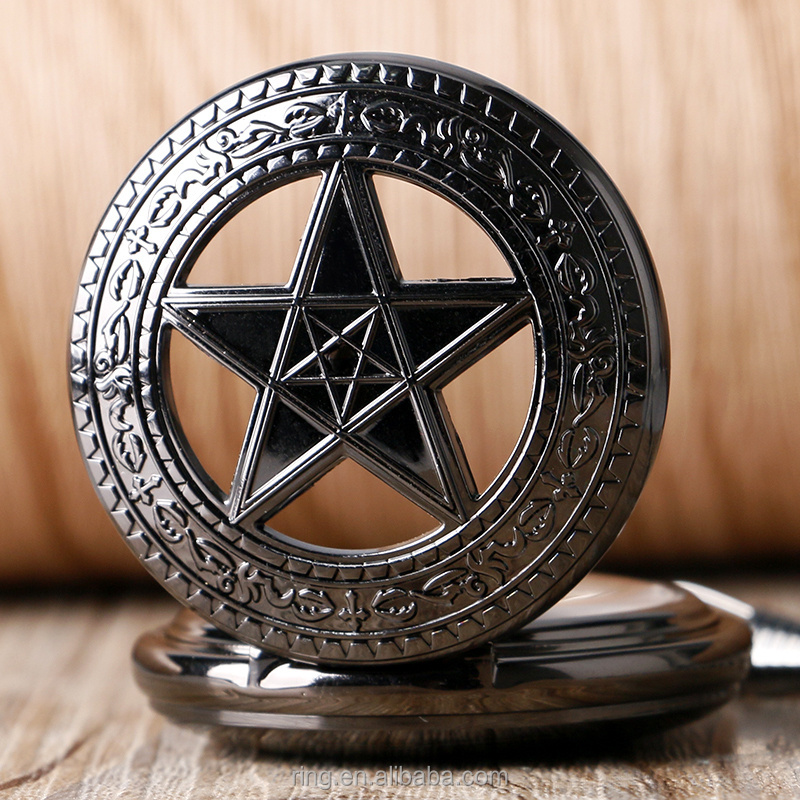 Pocket Watch Clock Hour Fob With Chain Supernatural Steampunk Pocket Watch Wind Up Pendant Mechanical Pentagram Pocket Watch