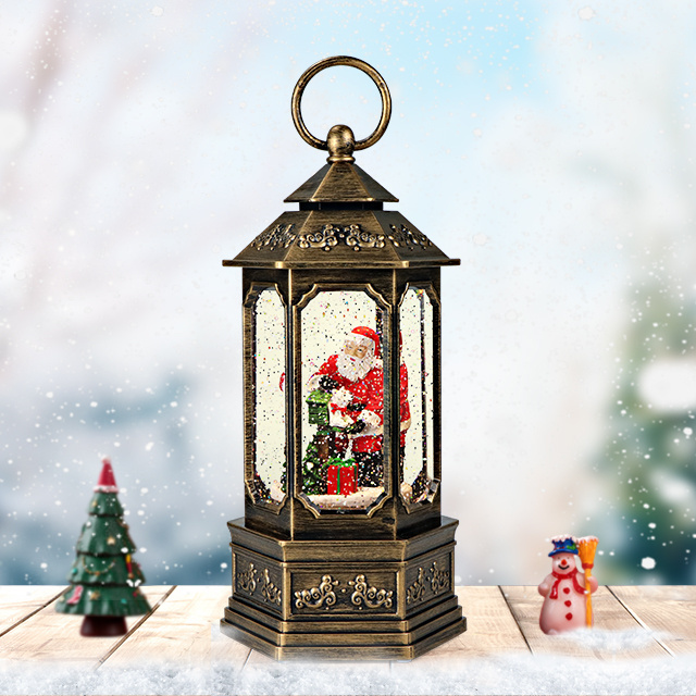 Plastic Battery Operated Wate rglobe snow Spinning Christmas water lantern  Ornaments