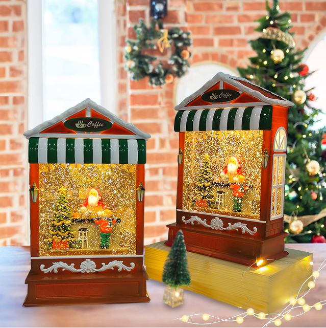 Popular Christmas Ornaments Led Coffee Shop House  Decoration Water Snow Globe Lantern