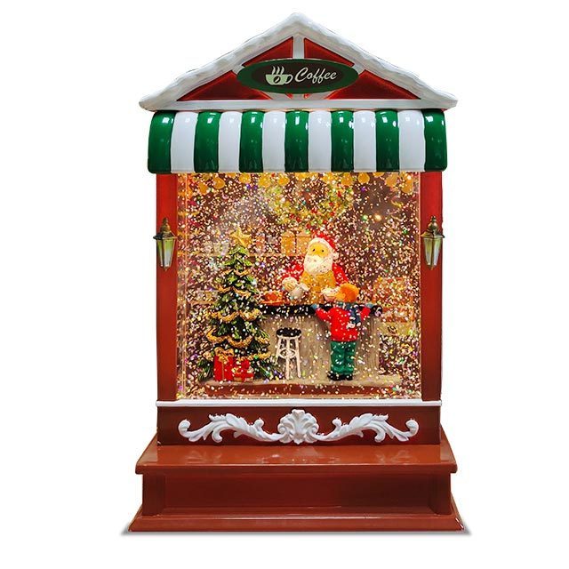 Popular Christmas Ornaments Led Coffee Shop House  Decoration Water Snow Globe Lantern