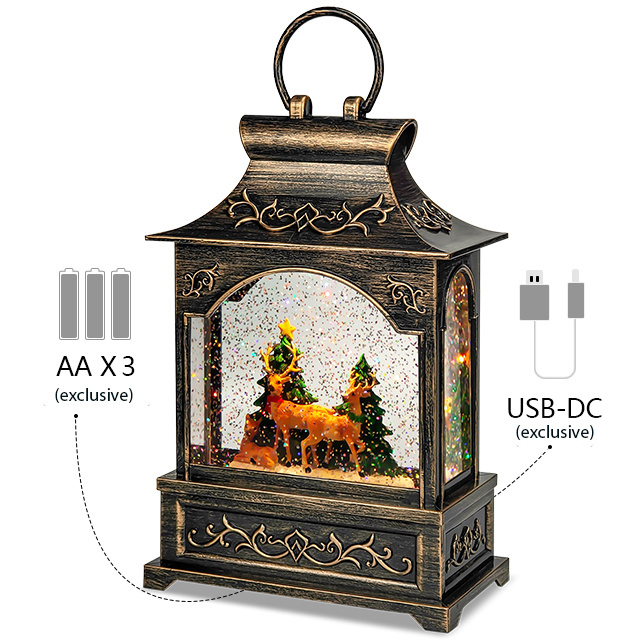 New Product Globe Christmas Home Decoration Gifts Water Glitter Flat Lantern