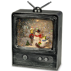 Battery Operated Gifts Vintage TV Interior 2020 Christmas Decoration Supplies Plastic Custom Snow Globe