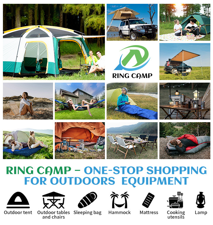 RING CAMP Camping Table and Chair Suitcase Portable Picnic foldable Fold Table with chairs Umbrella Hole 4-Person