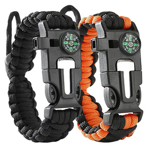 Outdoor Hiking Camping Fishing Hunting Gear compass fire starter whistle Multifunction emergency Survival Bracelet