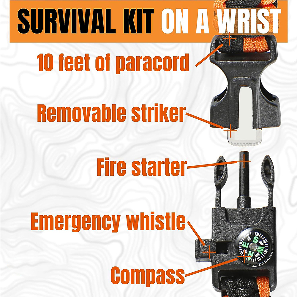 Outdoor Hiking Camping Fishing Hunting Gear compass fire starter whistle Multifunction emergency Survival Bracelet