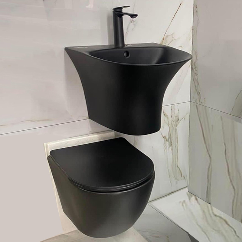 one piece white ceramics sanitary ware  sink toilet united pedestal vessel hotel home lavatory Marble print sanitary ware set