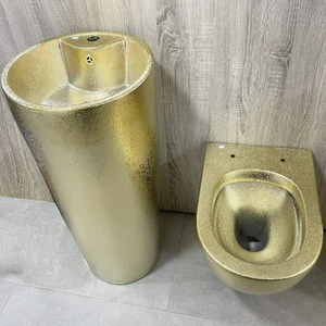 Pedestal Sink  sanitary one piece basin  vessel full stand lavabo  monobloc commode Golden Decoration Material vasque unit