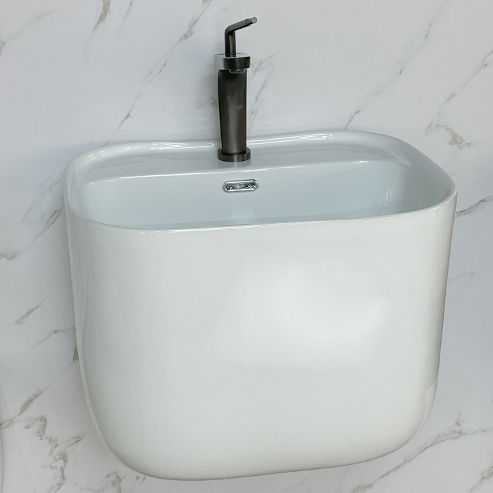 sanitary bath products rinse basin vanity Ceramic ware sink square ring bathroom barrel semi pedestal surface mounted wash basin