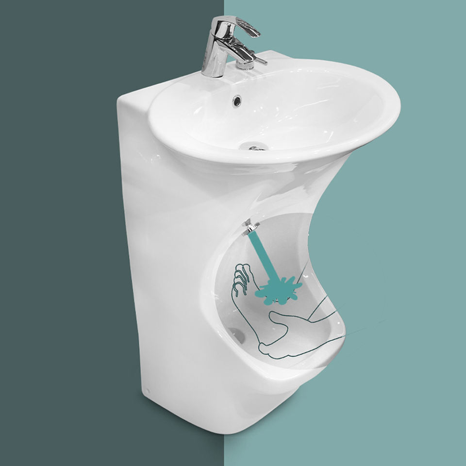 Factory special double deck ceramic lavabo floor mounted ceramic wash basin muslim wudu ablution washing sink wudu foot wash