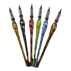 wholesale Fashionable Murano Feather Glass Dip Fountain Pen Calligraphy Ink Pen for Signature