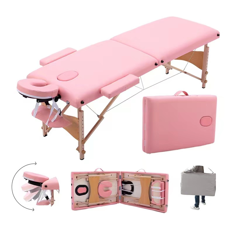 Hot sale good price 2 section wooden pink folding massage table