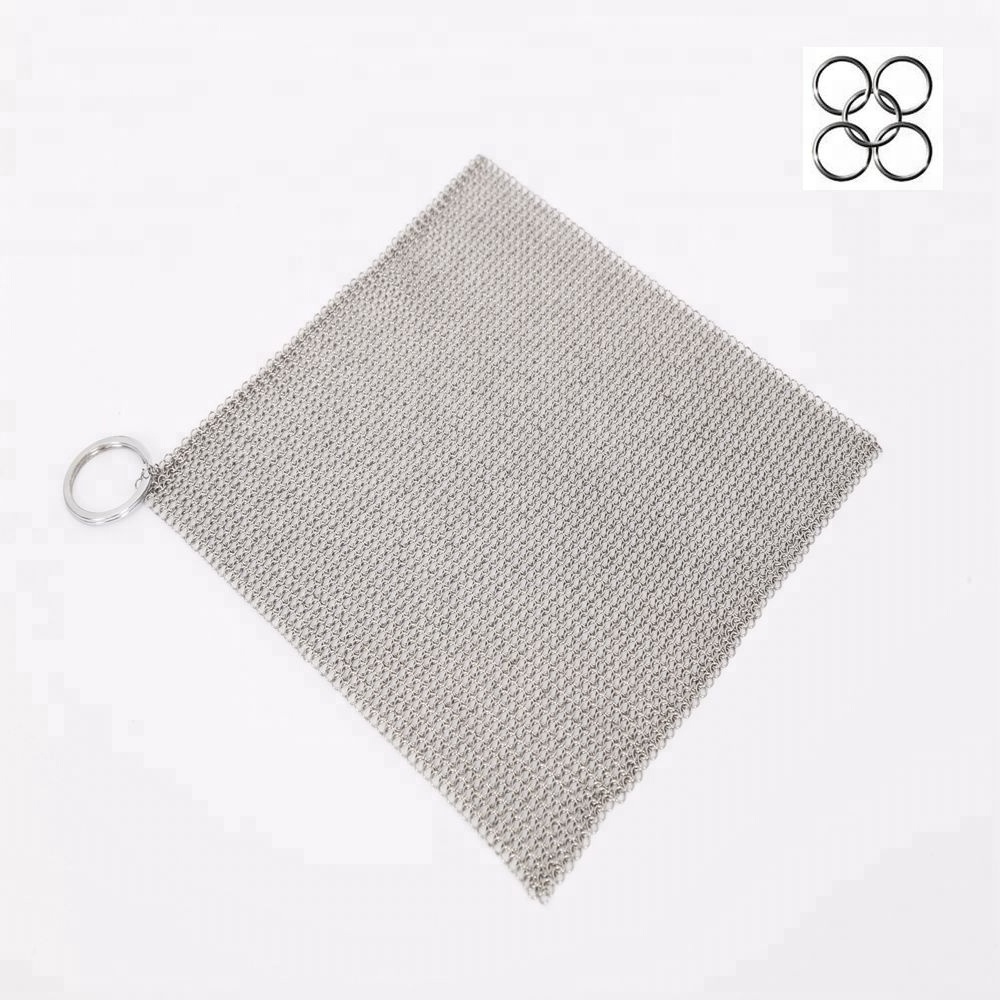 4 5 6 7 8 9 10 Inch Square Food Grade Cleaning Pot BBQ Stainless Steel Chainmail Scrubber /Kitchen Scourer