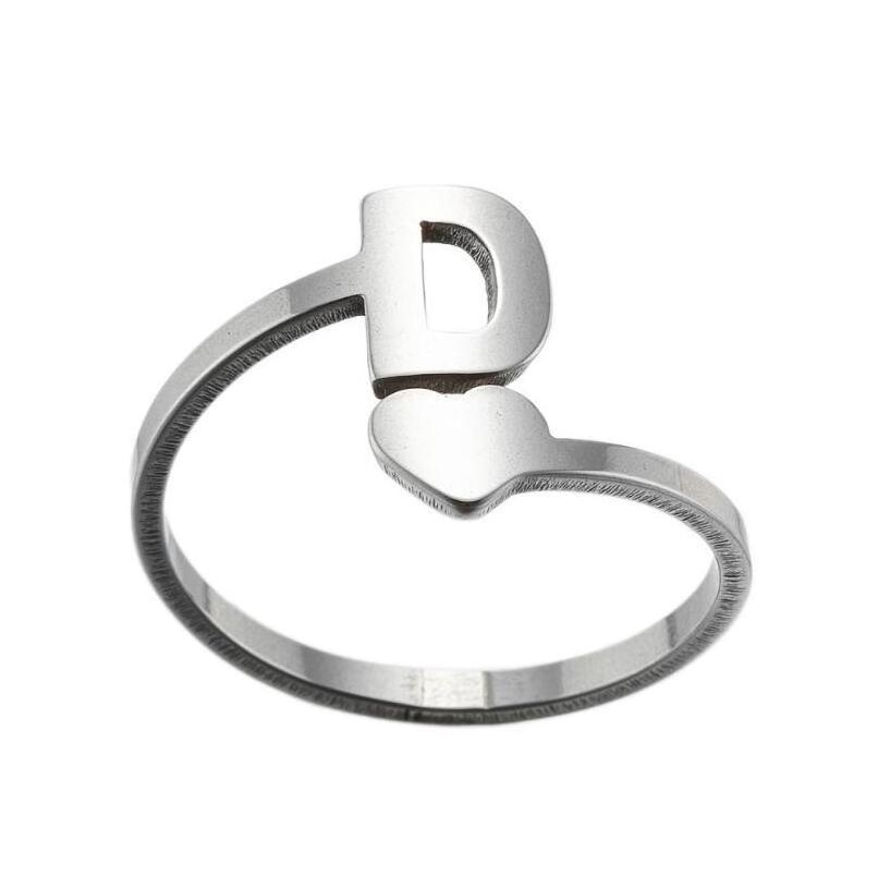 Stainless Steel Initial 26 Alphabet Letter Heart Gold Plated Adjustable Open Ring Birthday Anniversary Gift for Women