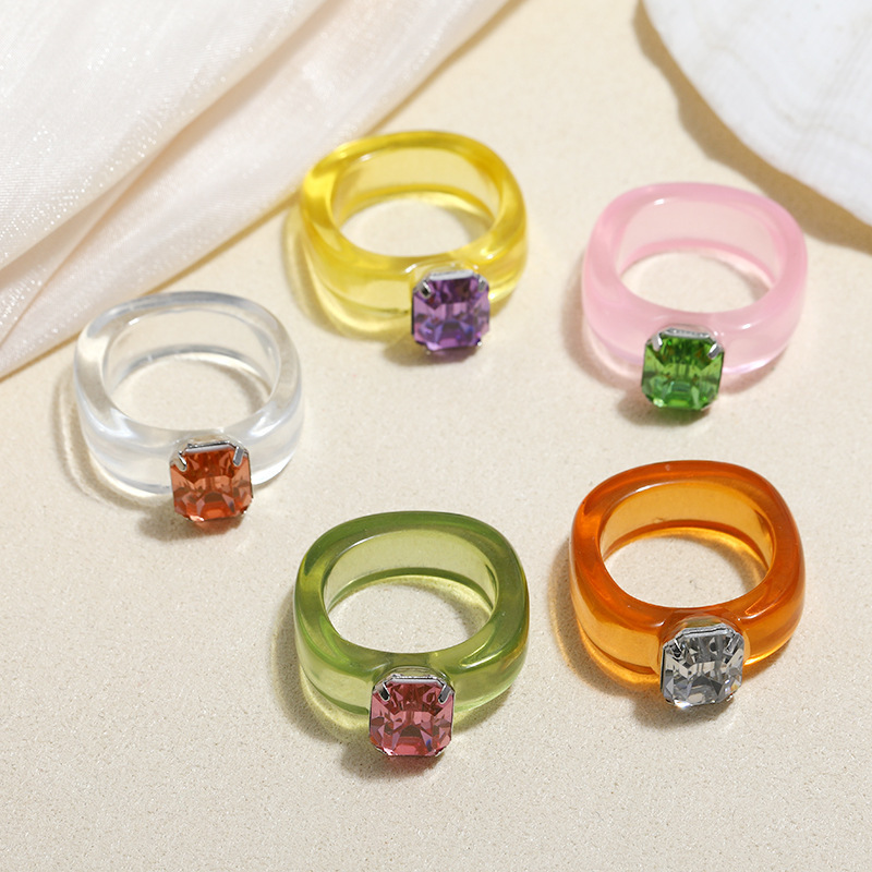 Sweet Summer Candy Color Rings Crystal Transparent Resin Finger Rings Clear Trendy Acrylic Colorful Finger Ring for women girls