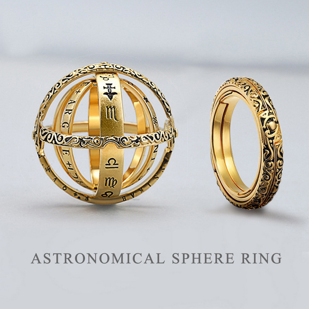 Special Unique Metal Foldable Spheres Complex Rotating Cosmic Finger Astronomical Ring For Men