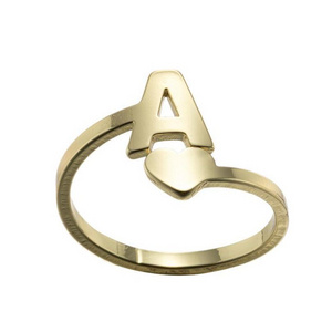 Stainless Steel Initial 26 Alphabet Letter Heart Gold Plated Adjustable Open Ring Birthday Anniversary Gift for Women