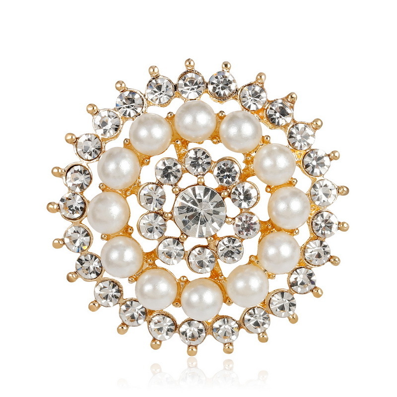 Fashion Charm Rhinestone Simulated Pearl Silver-color Flower Brooches Pins For Women Jewelry