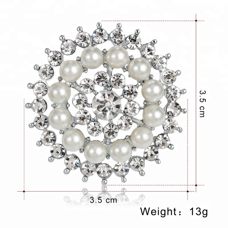 Fashion Charm Rhinestone Simulated Pearl Silver-color Flower Brooches Pins For Women Jewelry