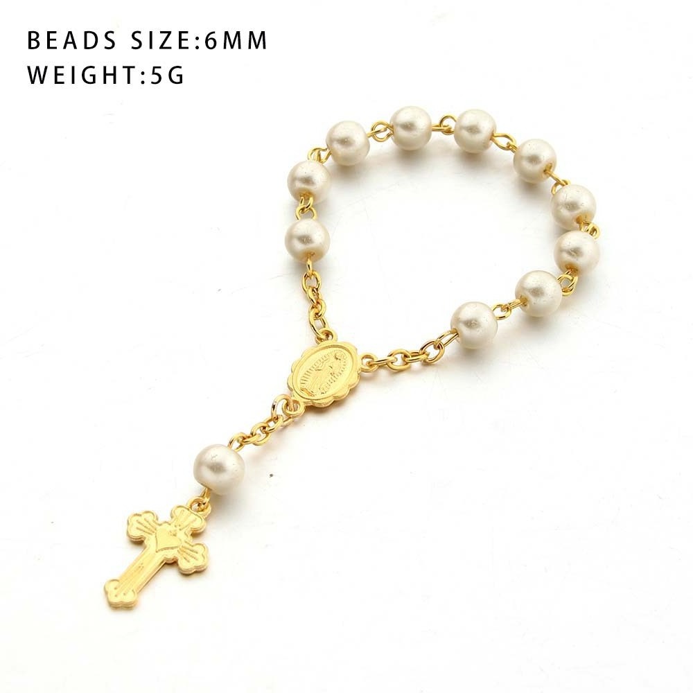 Baby Baptism Gold Plated Catholic Pray Rosary Bracelet Child Religion Mini Beaded Chain Jesus Christian Glass Pearl Bracelet