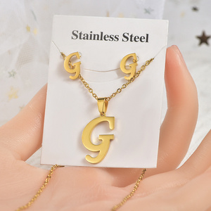 Rinhoo Gold Plated Stainless Steel Necklace 26 Letters Alphabet Initial Women Men Personality Necklace Earring Jewelry Set