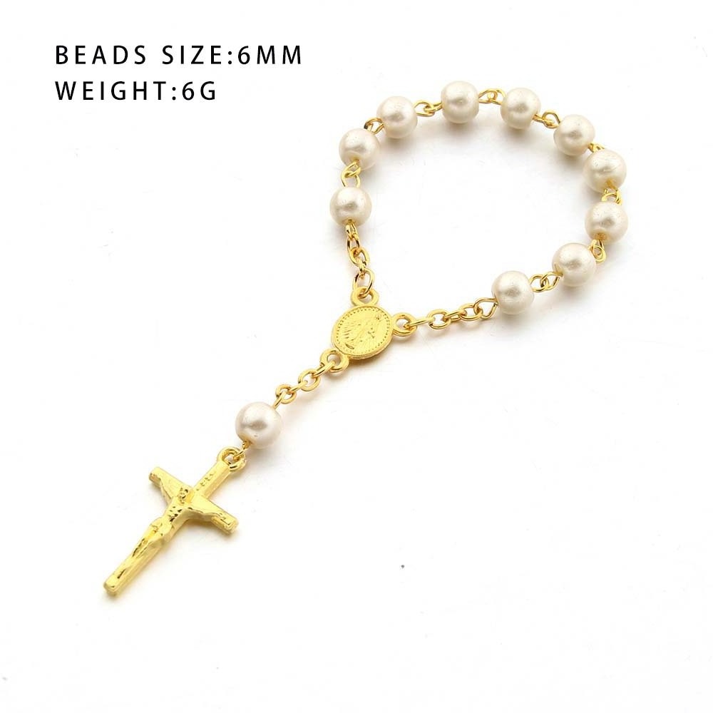 Baby Baptism Gold Plated Catholic Pray Rosary Bracelet Child Religion Mini Beaded Chain Jesus Christian Glass Pearl Bracelet