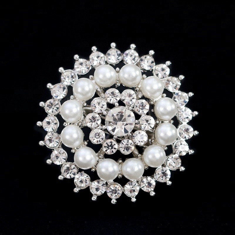 Fashion Charm Rhinestone Simulated Pearl Silver-color Flower Brooches Pins For Women Jewelry